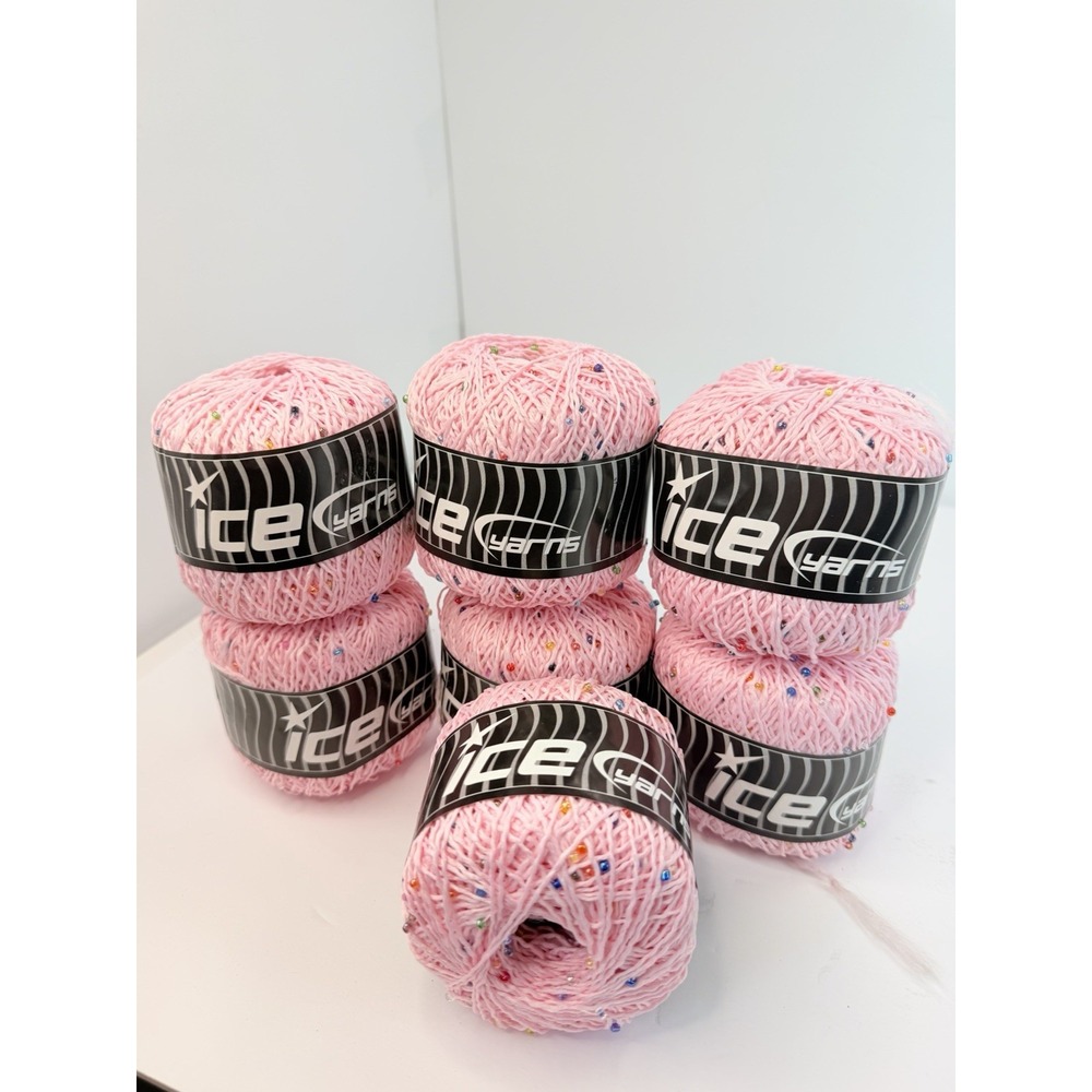 Ice Yarns Pink Lot Of 7 Beaded Novelty Funky Yarn